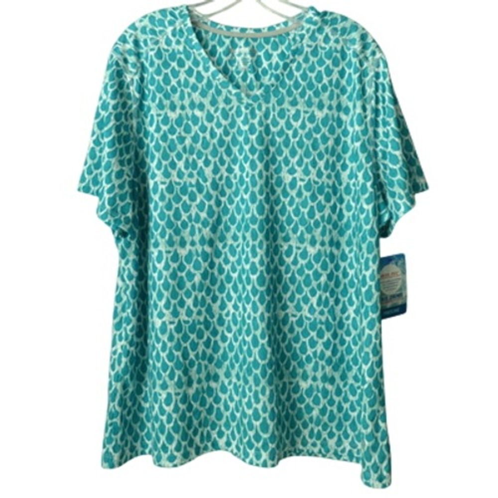 Reel Legends Freeline Performance Shirt Women 1X Teal Mermaid Scales UPF 30 NWT